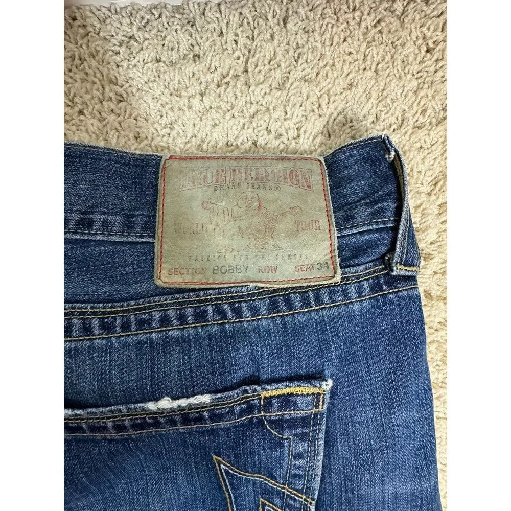 True Religion Mens Bobby Super T Jeans Thick Stitch Flap Pockets‎ Size 42 X 33